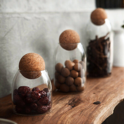 Set of Tea Coffee Sugar Glass Storage Jar with Cork Ball Glass - Main Image