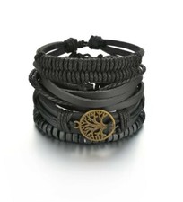 New Trendy Retro 4pcs/Set Bracelets Bangles Men's Multilayer Leather Fashion