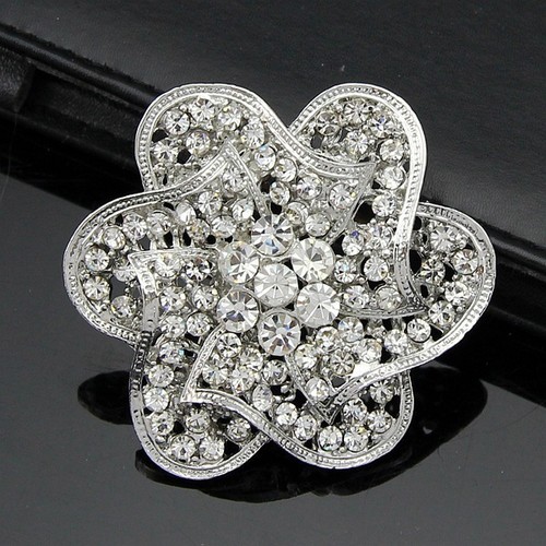 EMEGCY Crystal Flower Brooch Pin - Rhinestone & Zirconia, Silver Plated, For Hats, Bags & Clothing - View #10