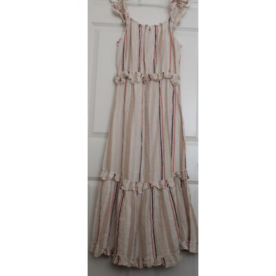 Misa Maxi Dress Tiered Ruffles Stripes Beach Vacation Wedding Hawaii Sz L NWOT