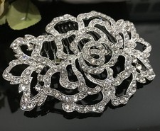 Beautiful flower wedding bridal crystal rhinestone silver tone hair comb 070831
