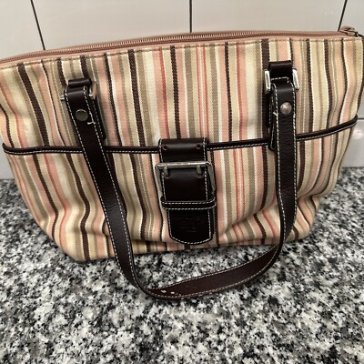 Lauren Ralph Lauren Striped Canvas Medium Tote Purse Handbag~14” X