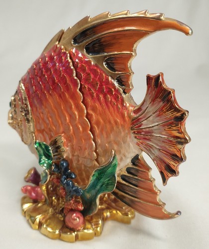 Tropical Fish Hinged Enameled Trinket Box Bejeweled Sea Life Rhinestones Reef - Picture 8 of 14