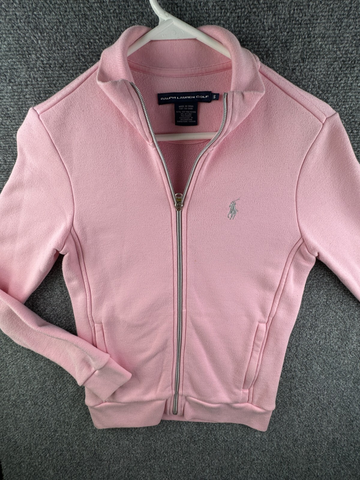 Giacca donna Ralph Lauren golf rosa piccola full zip misto cotone argento logo pony