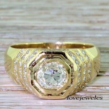 14k Yellow Gold Over 2.55CT Round Cut Diamond Lab-Created Men's Wedding Ring