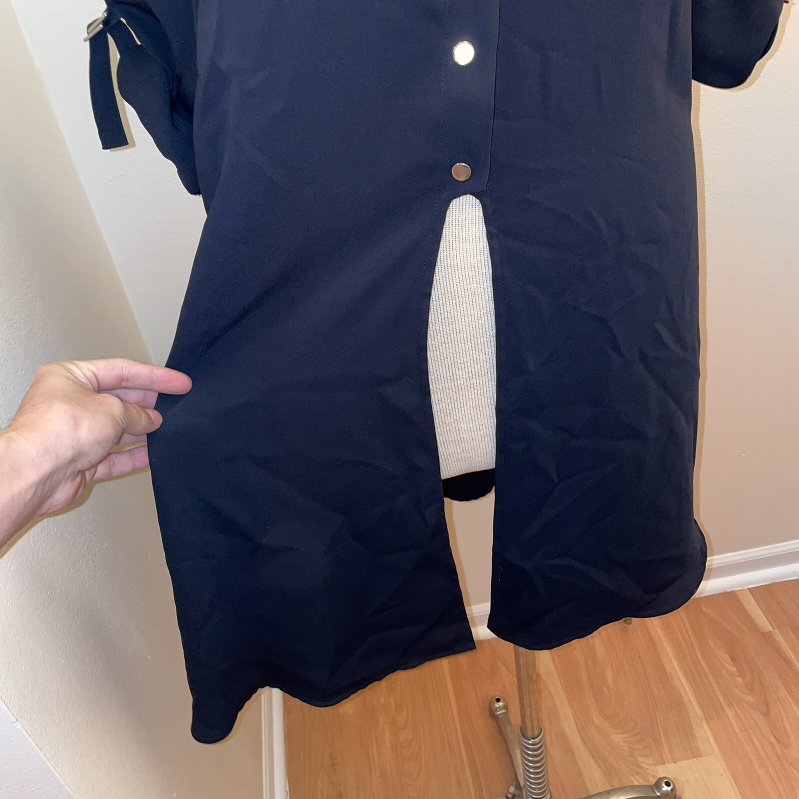 Zara Collection Navy Button Front Split Hem Tunic… - image 9