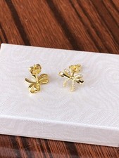 925 Sterling Silver Bow Stud Earrings CZ Gold Studs 12mm x10mm