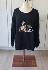 Looney Tunes Crewneck Sweatshirt Womens S Black Bugs Daffy Taz Tweety Embroidery