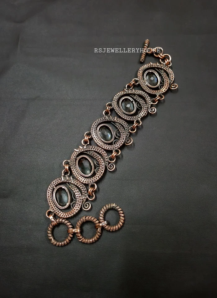 Pulsera de piedras preciosas aguamarina facetada joyería de cobre alambre envuelto pulsera regalo Foto 4 de 4