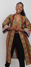 Handmade African Print Women's Green And Red Tribal Kimono, Jacket Size 8