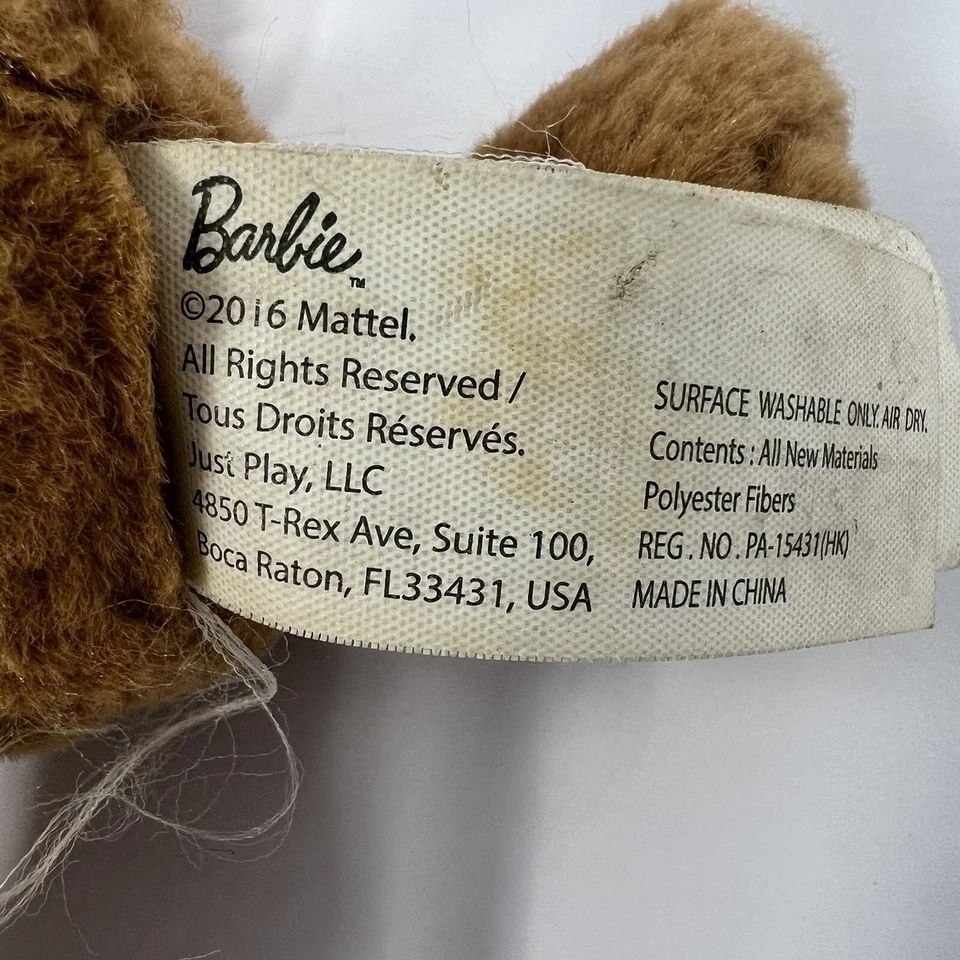 Barbie Marrón Cachorro Perro Peluche Juguete con Arco Rosa y Collar Mattel 7" Foto 3 de 4