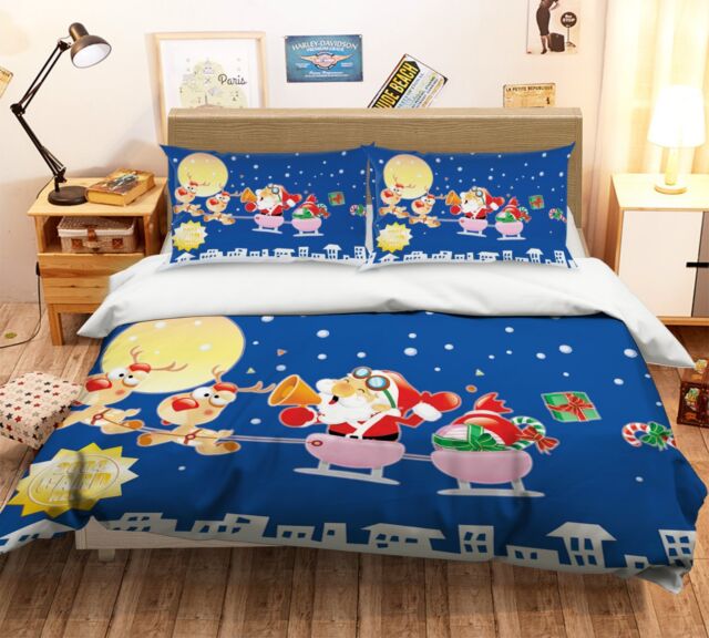 3D Christmas Xmas Cartoon44 Bed Pillowcases Quilt Duvet Cover Set Single King UK