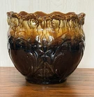 McCoy Blended Majolica Art Pottery Blossoms Scrolls Brown Jardiniere Planter