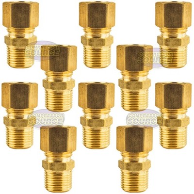 10 Pack 1/2'' x 3/8'' Male NPT Connector Brass Compression Fitting for 1/2 OD Tube