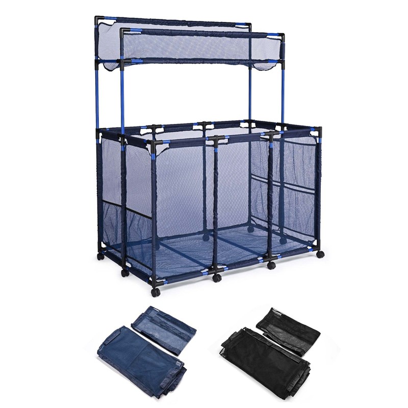AplusChoice Rolling Mesh Pool Storage Bin 10 Wheels Double Decker & Mesh Cover