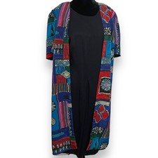 VTG Periwinkle Knee Length Patchwork Jacket Dress Womens 14 Multicolor Geometric