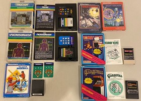 1980s MATTEL INTELLIVISION LOT OF 25 VIDEO GAMES W BOX SOME COMPLETE Q BERT +