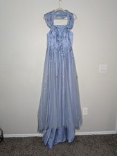 JJ's House Light Blue Off Shoulder Princess Sweep Train Floral Ball Gown 12 NWT