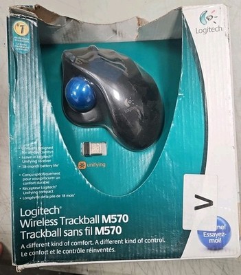 Logitech M570 Wireless Trackball Mouse Ergonomic w/ Box & Manual New Dmgd Box 