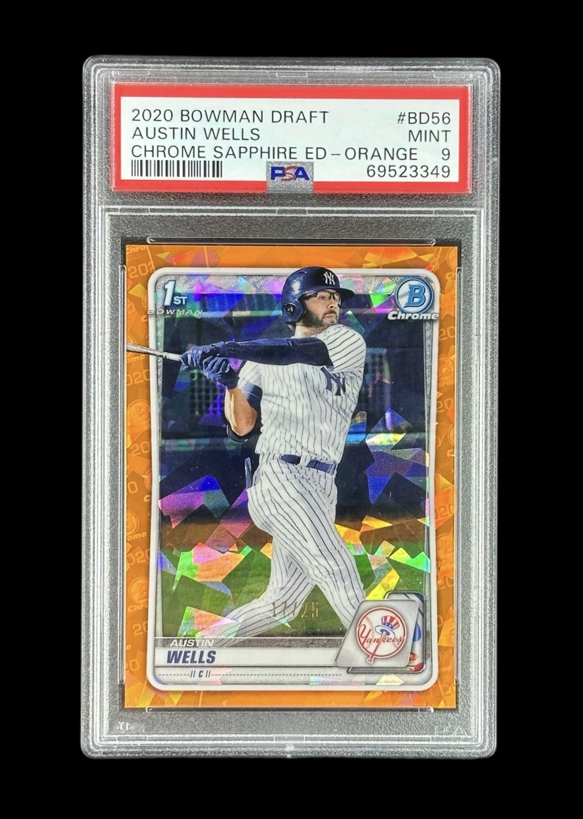 2020 Bowman Draft SAPPHIRE AUSTIN WELLS 1ST BOWMAN ORANGE REFRACTOR /25 PSA 9