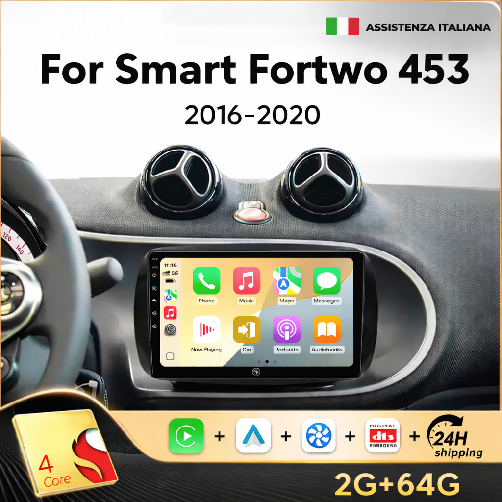 Autoradio Android 13 Smart Fortwo 453 2+64GB 9" CarPlay Android Auto WIFI GPS