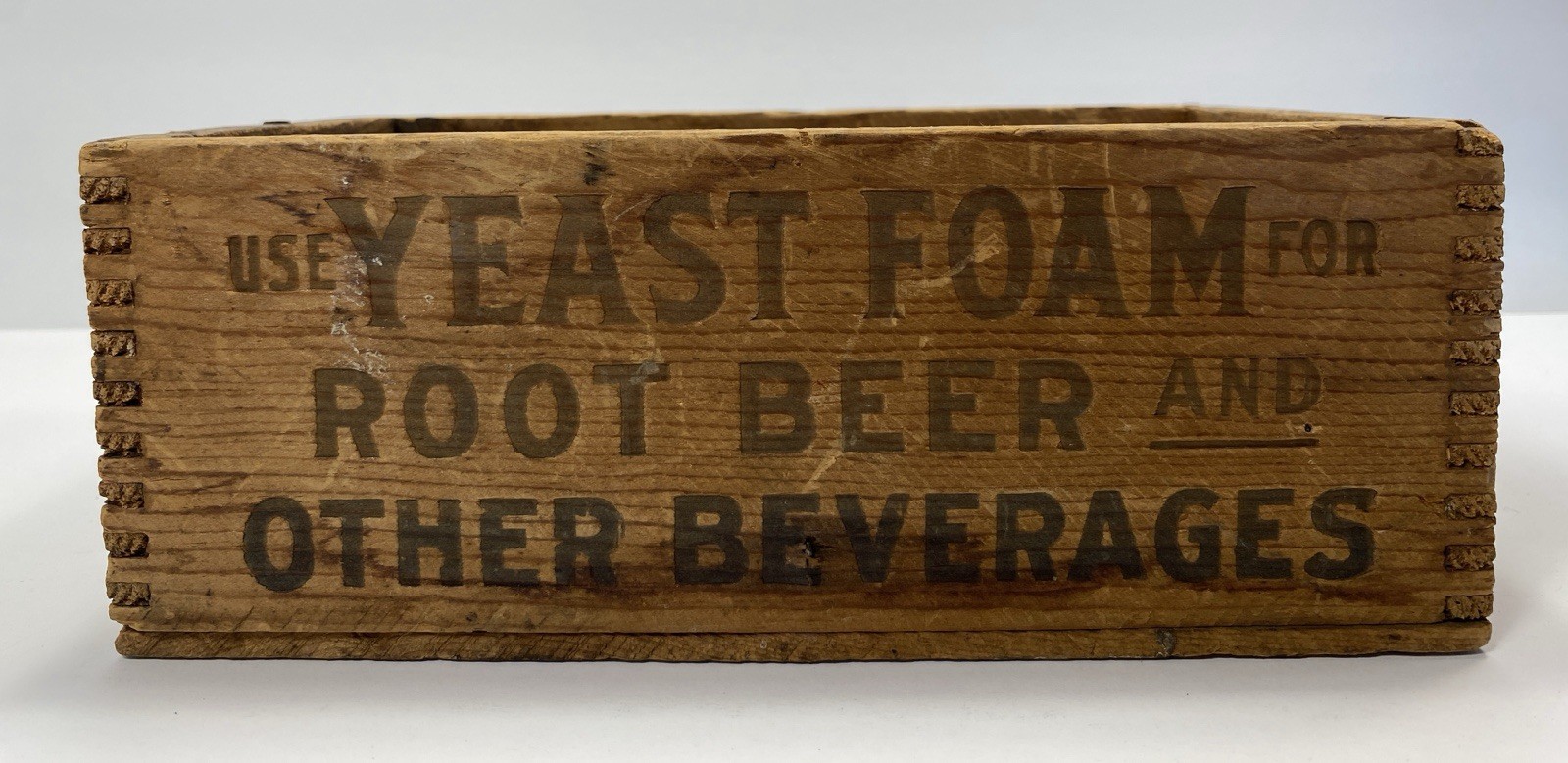 Vintage Wooden Dovetail Box Yeast 6 Foam 8-1/2"  X  5-1/4” x  3-1/4"