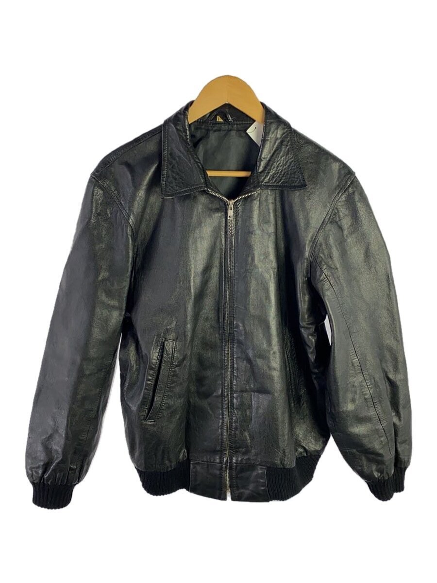 Men's Black Plain Leather Blouson Jacket Style 1246
