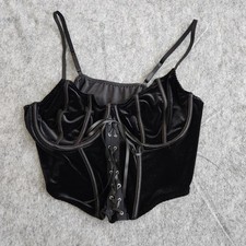 Romwe Corset Bustier Women's 4XL Black Velvet Whimsigoth Y2K Vamp Goth Lace Up