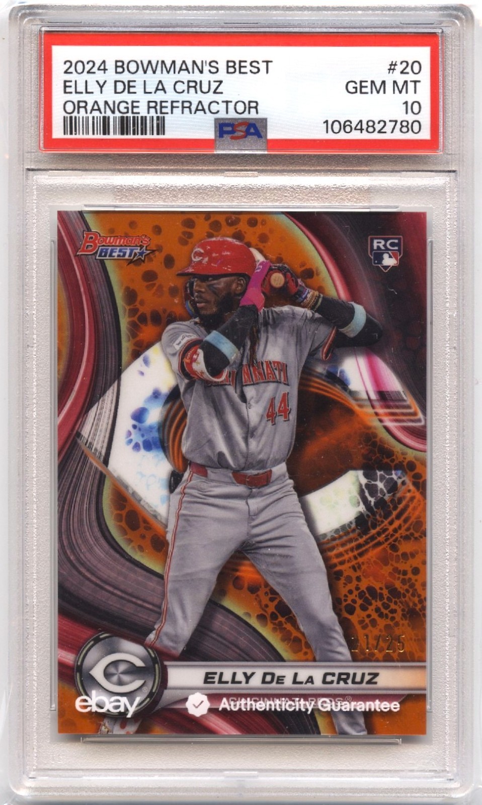 *PSA 10 GEM MINT! 2024 BOWMAN'S BEST Elly De La Cruz #20 ORANGE REFRACTOR/25(RC)