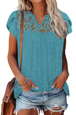 NEW Etcyy New Women's Cap Sleeve Lace Hole V Neck Comfort Shirt Size Small