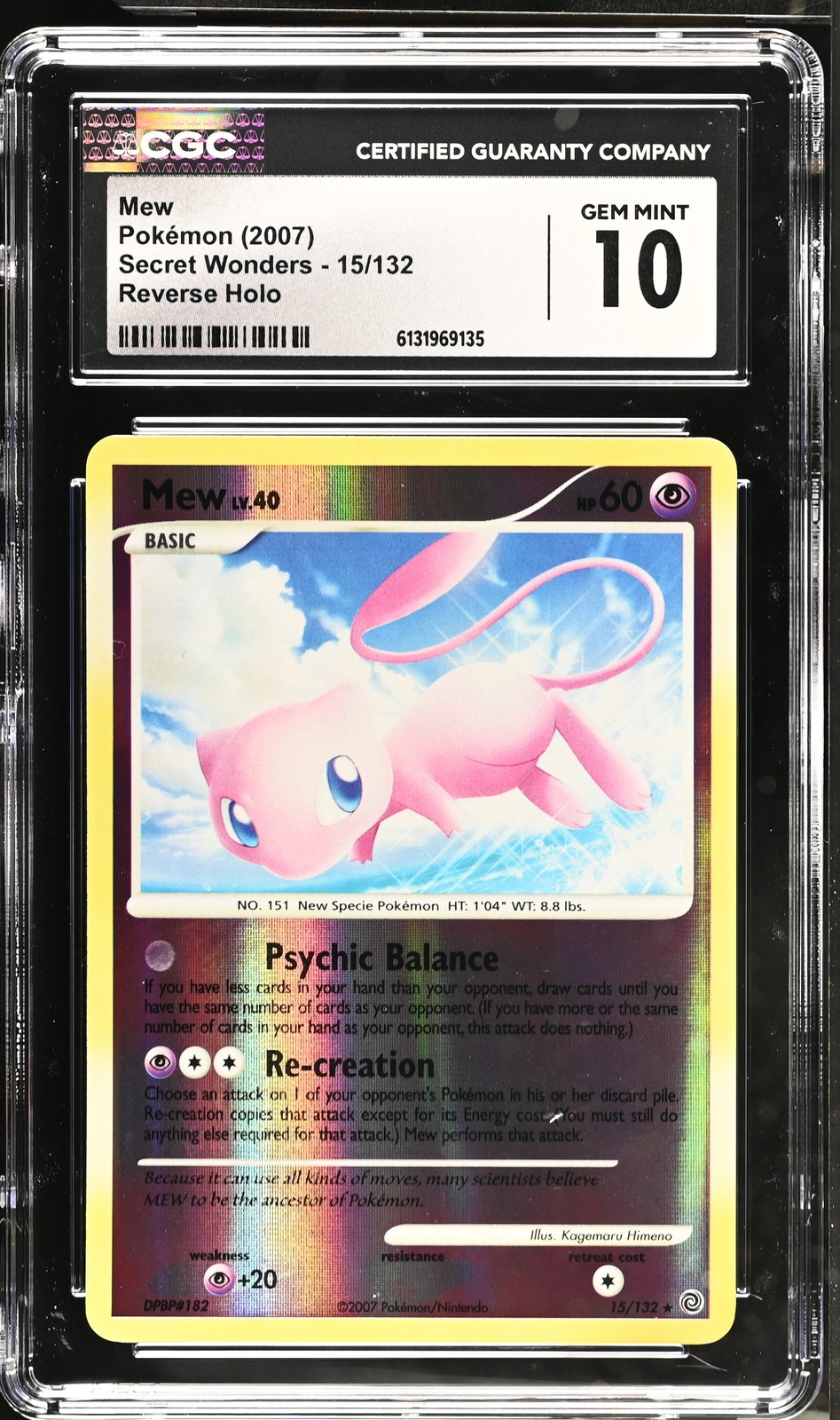 CGC 10 GEM MINT Mew 15/132 Reverse Holo Secret Wonders Pokemon Card
