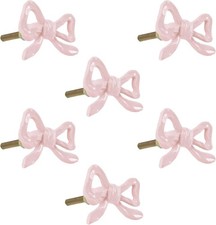 Metal Pink Bow Style Drawer knobs and pulls,Set of 6,for CabinetDrawers