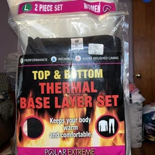Polar Extreme Women's Top & Bottom Base Layer 2-Piece Set Black  Large