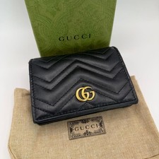 GUCCI Bi-Fold Wallet Quilted Black GG Marmont 466492