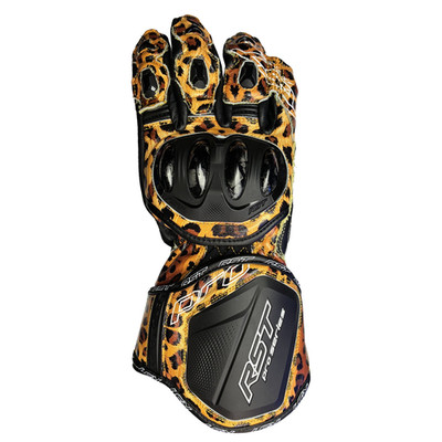 RST GP D30 Lederhandschuhe Leopardenmuster Rennbahn Sport Leder Motorrad G...