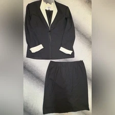 Kasper Black White Contrast Skirt Set Suit 16