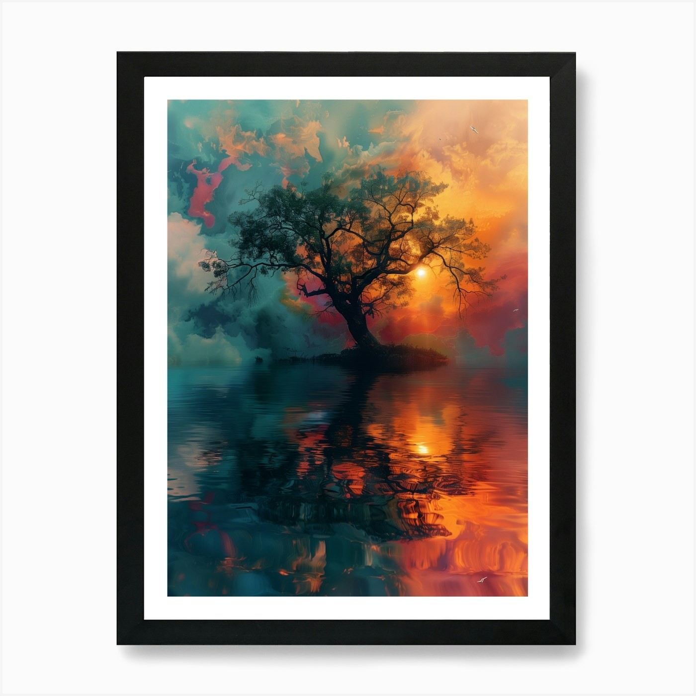 Framed Tree In The Water Art Print Canvas Wall Decor Picture Poster