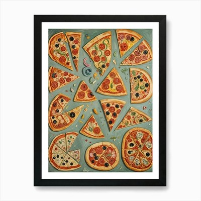 Pizza Scheiben Galore Kunstdruck gerahmt Wandbild Poster Leinwanddruck Bild