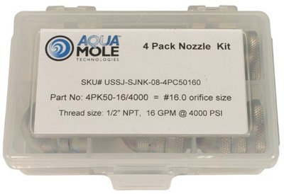 Aqua Mole (4) Pack 1/2'' NPT Button Nose Sewer Jetter Nozzle 4000 PSI 16 Orifice