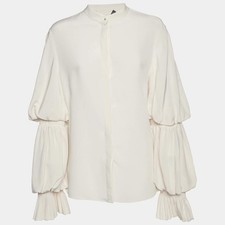 Alexander McQueen Beige Silk Ruffle Sleeve Bu...