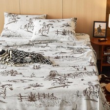 Western Bed Sheets, 4-Piece Sheet Set, Rustic Ranch Life with Cowboy