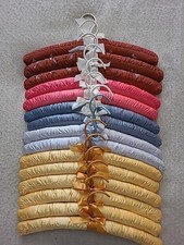 Lot of 15 VTG Satin Covered Padded Clothes Hangers w Bows Gold Blue Pink Brown