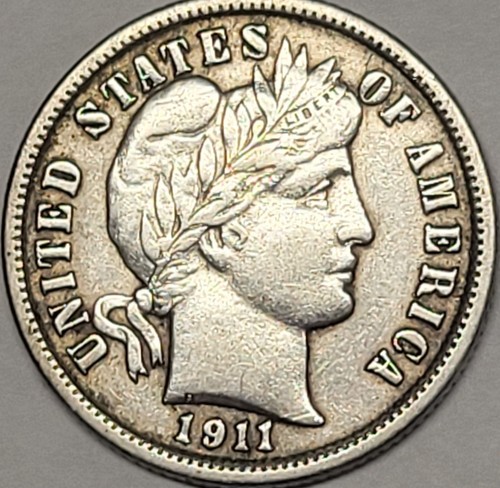 1911-P BARBER DIME- 90% SILVER **EXTREMELY FINE CONDITION**
