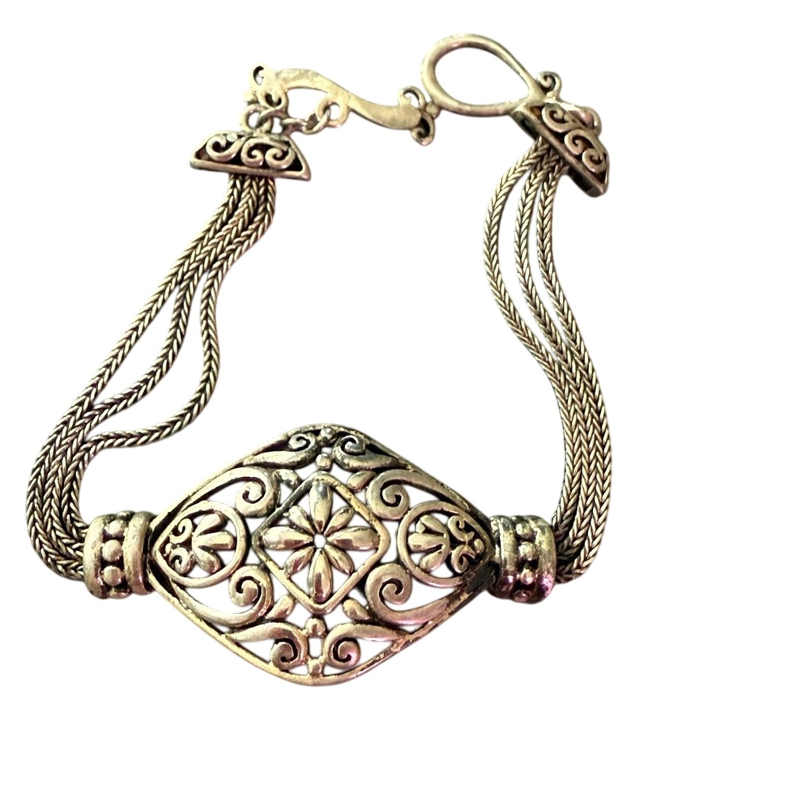 925 Sterling Silver Toggle Multi Chain Bracelet - image 1