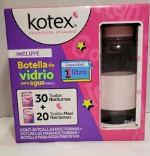 Kotex Sanitary Pads 50 Toallas Pads COLLECTOR'S Water Bottle LIMITED PINK🎄 Gym 