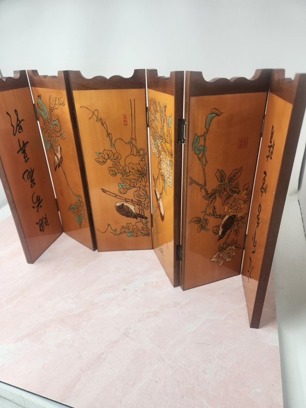 Vintage Chinese Wood Screen Table Divider 6 Panel 24 Inches Wide 12 Inches Tall