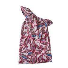 J. Crew Factory Tropical Floral Print Ruffle One Shoulder Linen Dress Women's XS