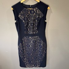 ADRIANA PAPELL Elegant Vintage Navy Lace Dress, Size 10, EUC