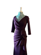 XSCAPE Size 4 Petite Purple Maxi Dress Scuba Knit Glam Evening Ruffled Long Gown