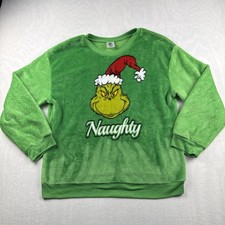 Dr Seuss The Grinch Sweatshirt Size XXL Green Fuzzy Holiday Naughty Christmas